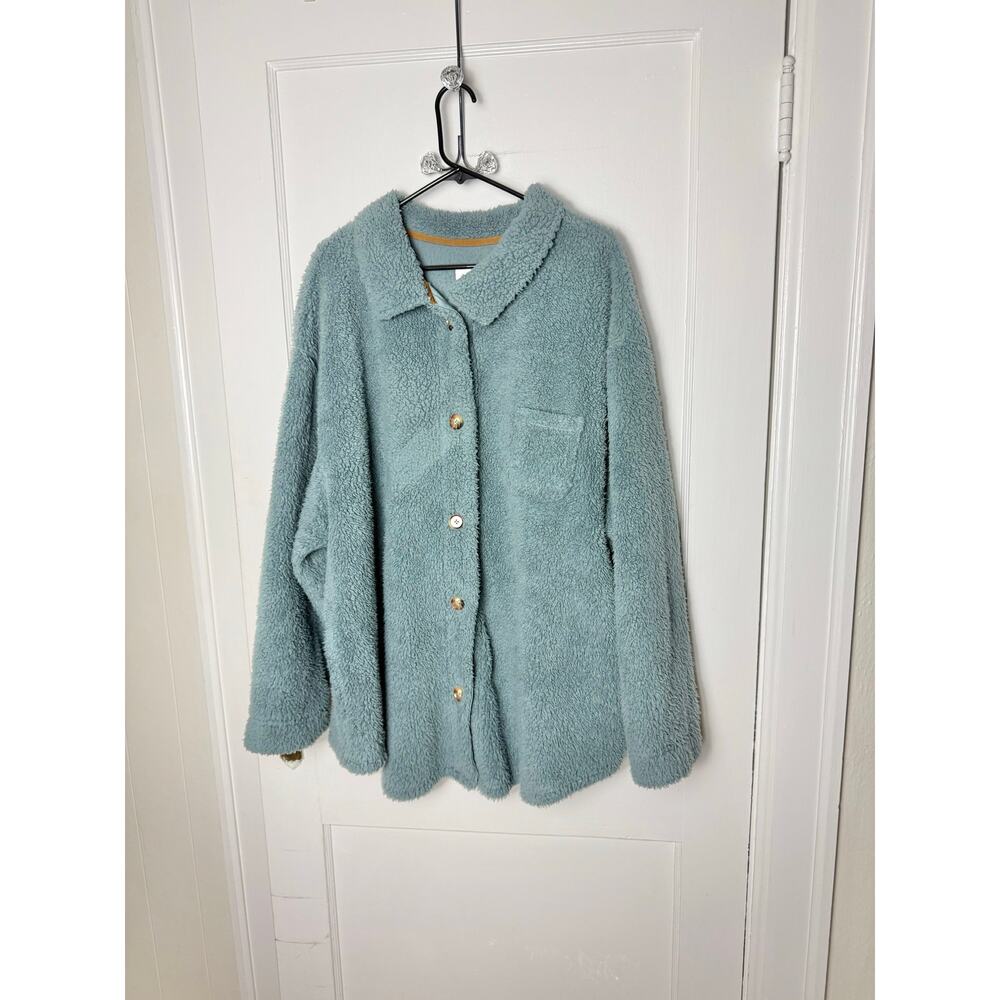 Ugg Teal Blue Fleece Sherpa Shacket Jacket Cozy Normcore Trucker Scandi Plus 3XL